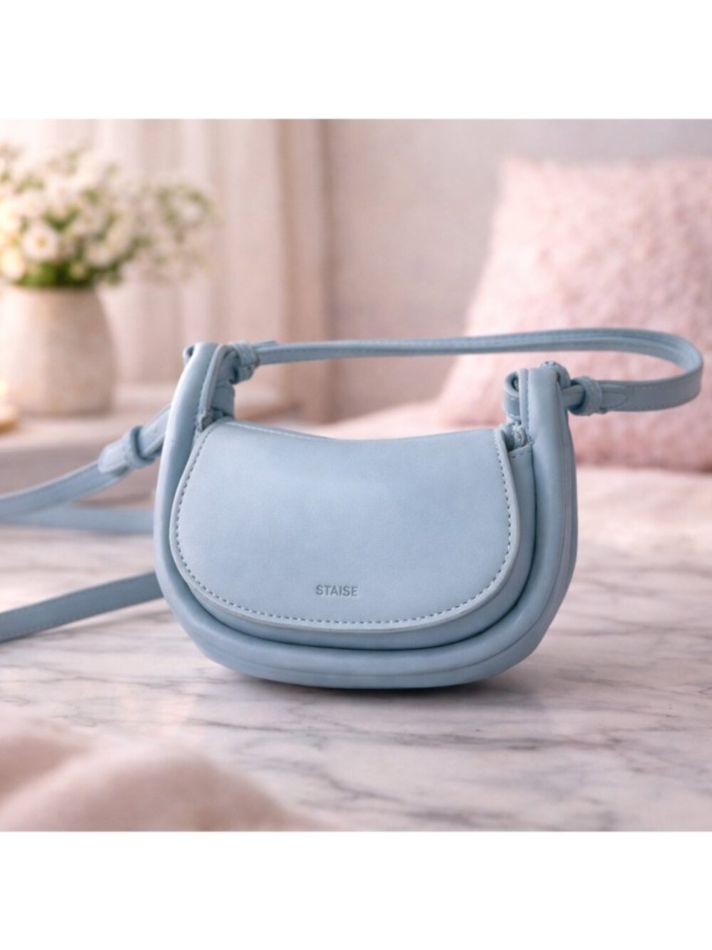 STAISE Baby Blue Designer Top Handle Shoulder Mini Crossbody Bag Purse